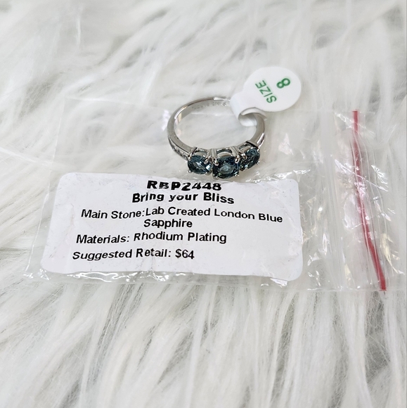 Lab Created London Blue Sapphire Ring on Rhodium Plating Size 8 - Picture 6 of 8